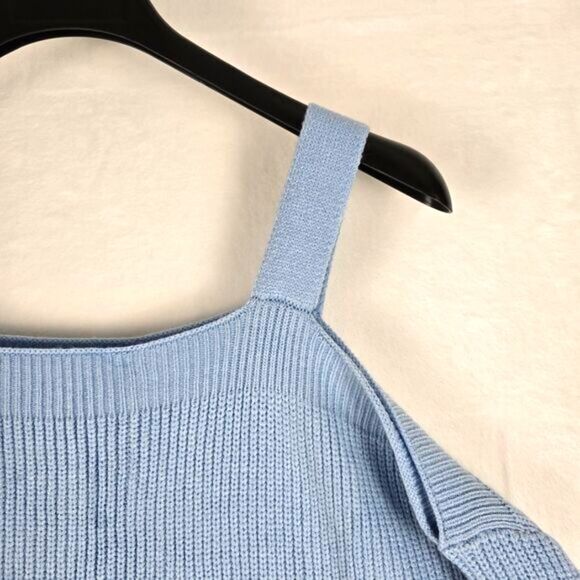 Cold Shoulder Sweater Women Small Blue Square Neck Oversized Long Sleeved - Picture 4 of 8